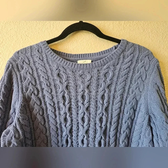 J Jill Women L Cable Knit Sweater Pullover Chunky Periwinkle Tunic Length Soft - Picture 3 of 9